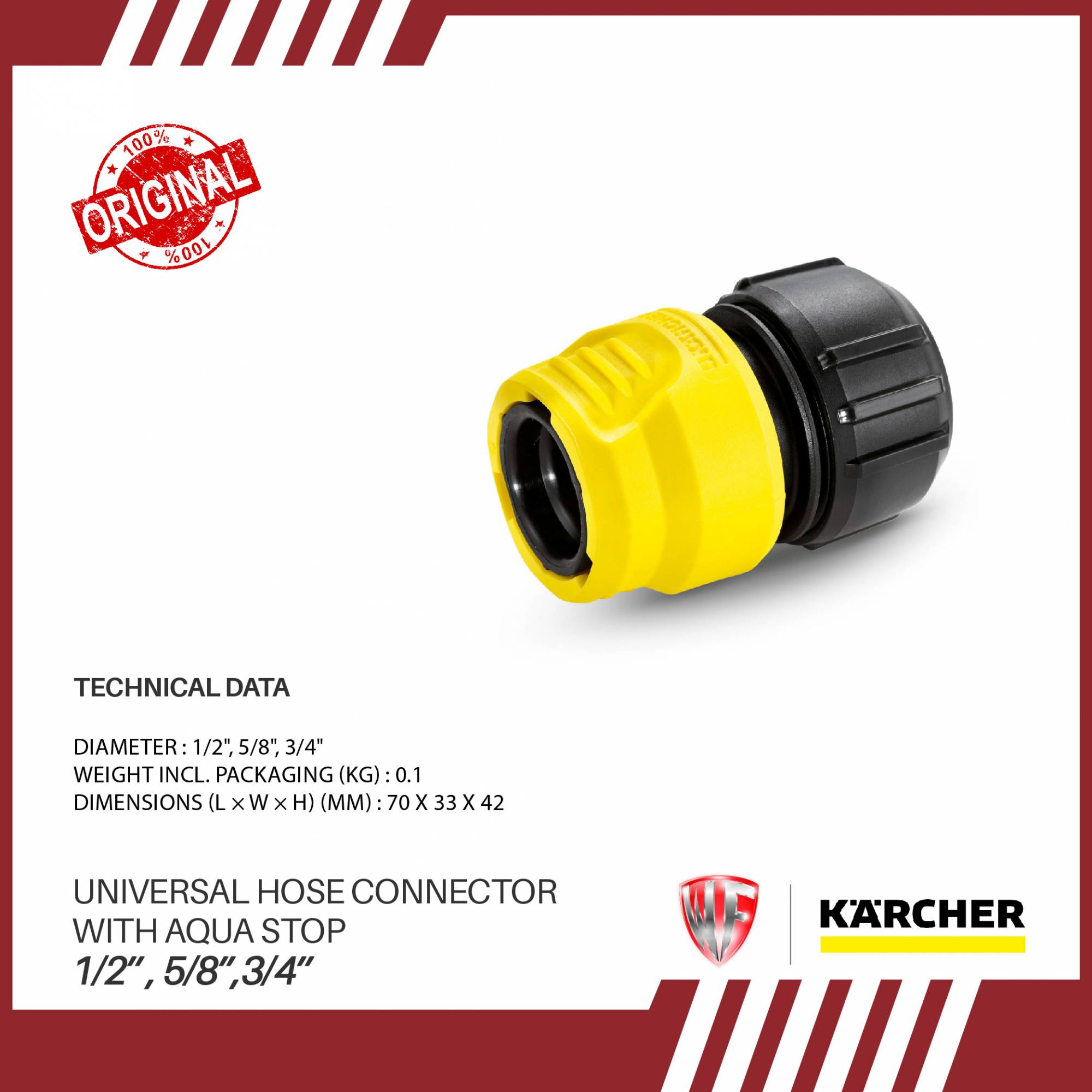 KARCHER UNIVERSAL HOSE CONNECTOR 1/2", 5/8", 3/4" w/ AQUA STOP